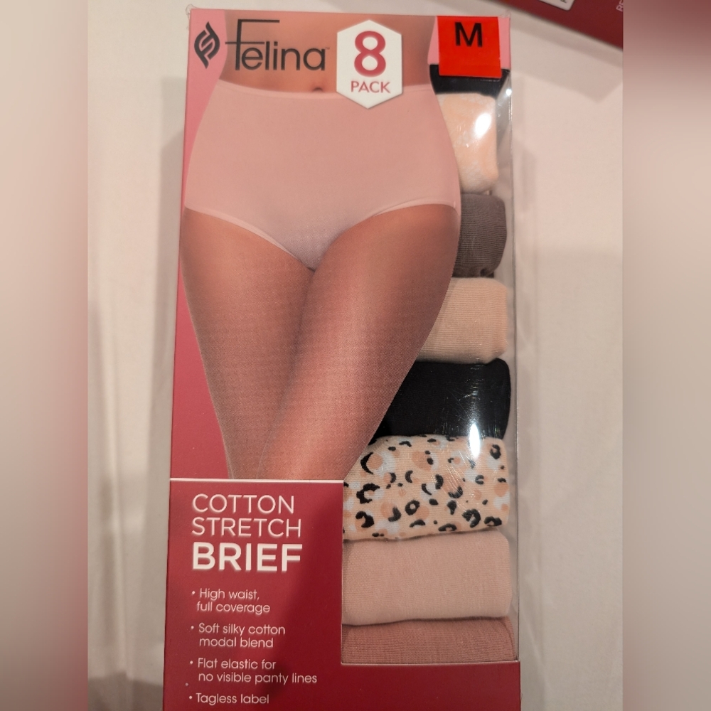 Felina Women's Cotton Stretch High Waist Brief Panties 8-Pack size M